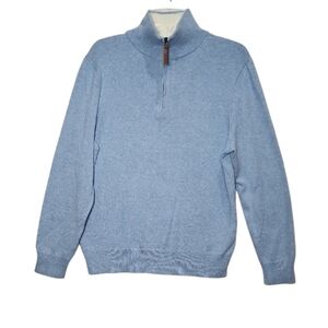 J.Crew Men's 1/4 Zipper Long Sleeve Tight Knit‎ Sweater Shirt Size M Cotton Blue